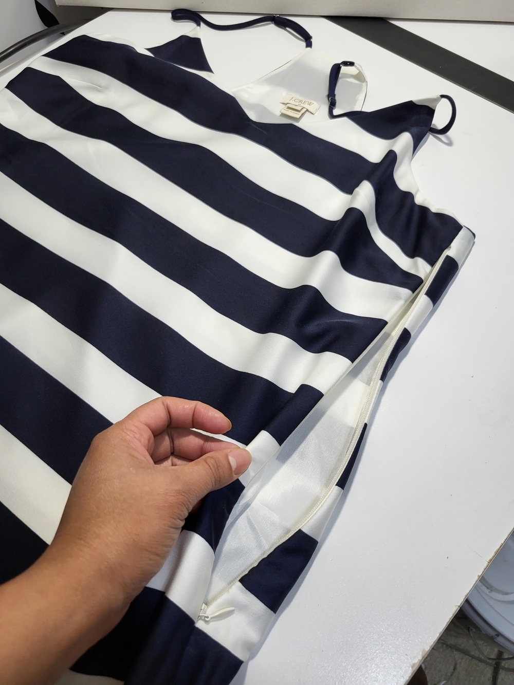 J. Crew White and Navy Striped Slip Dress - Picture 7 of 9
